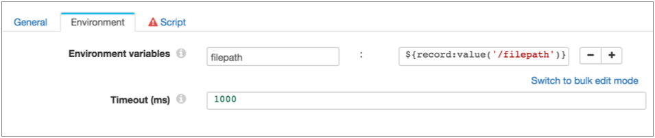 Environment properties page showing a configured filepath environment variable