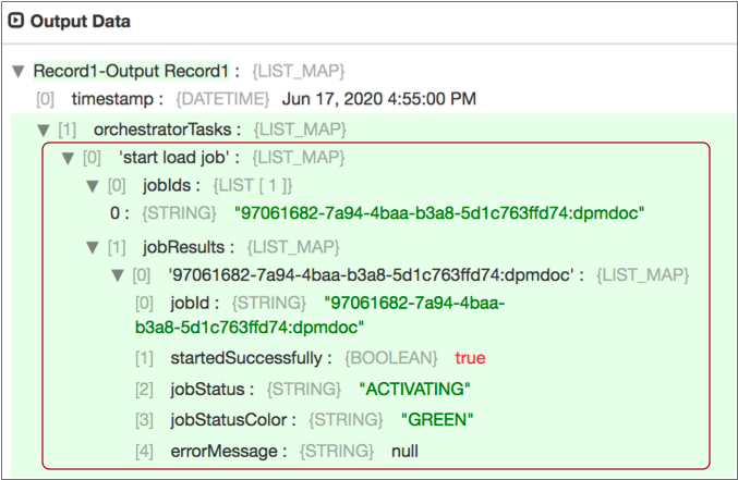 Information provided by a Start Jobs processor