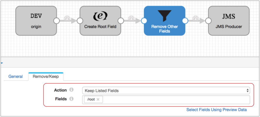 Filed Remover properties page configured to keep only the root field