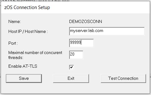 This image shows the zOS Connection Setup dialog in IBM Application Discovery Build Configuration.