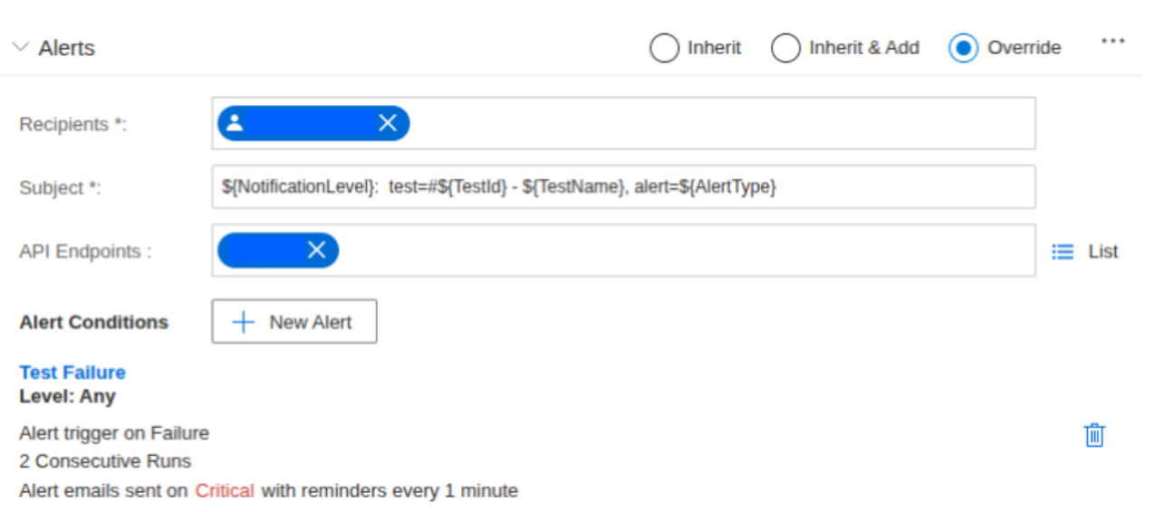 Configure Alerts form