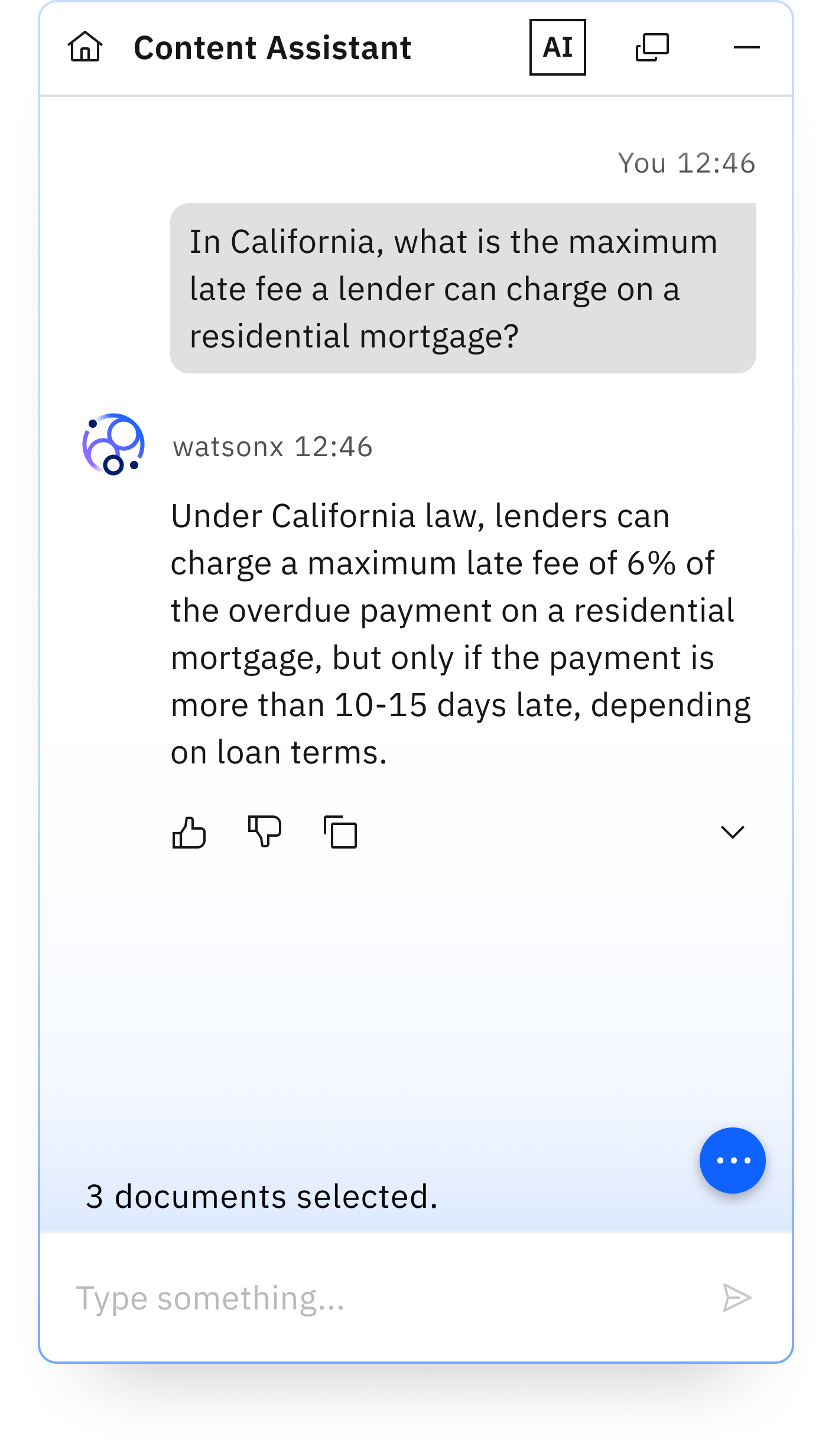 Case worker asking questions to the Content Assistant about customer late fee for mortgage