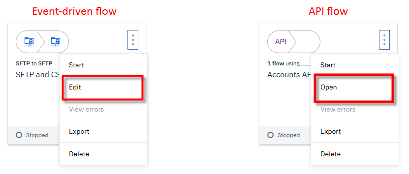Flow menu option to edit a flow Flow menu option to edit a flow
