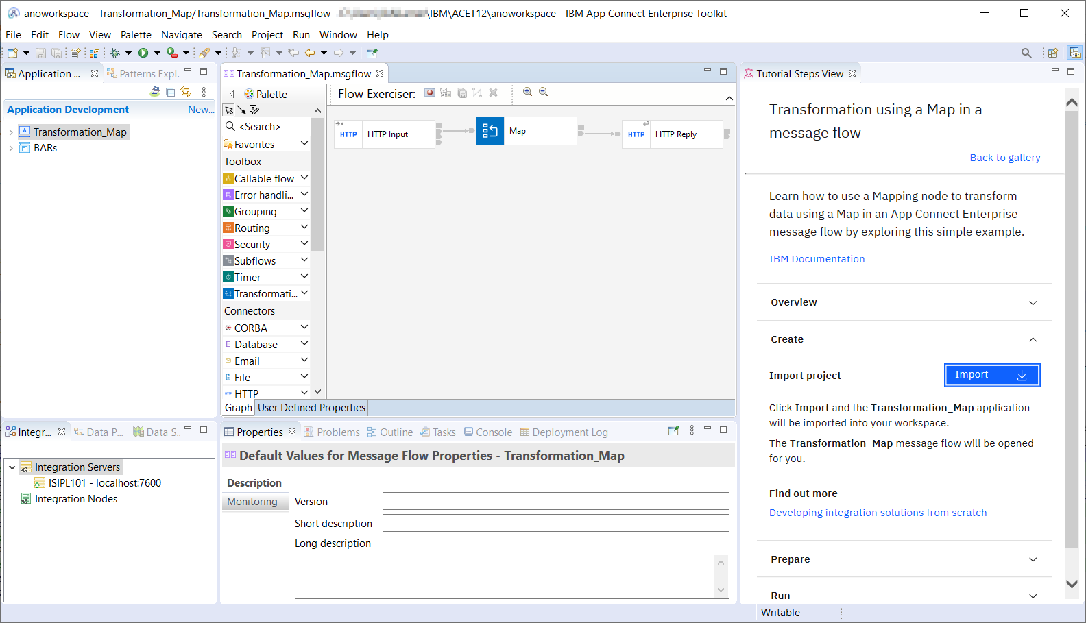 A screenshot of the Transformation_Map message flow A screenshot of the Transformation_Map message flow