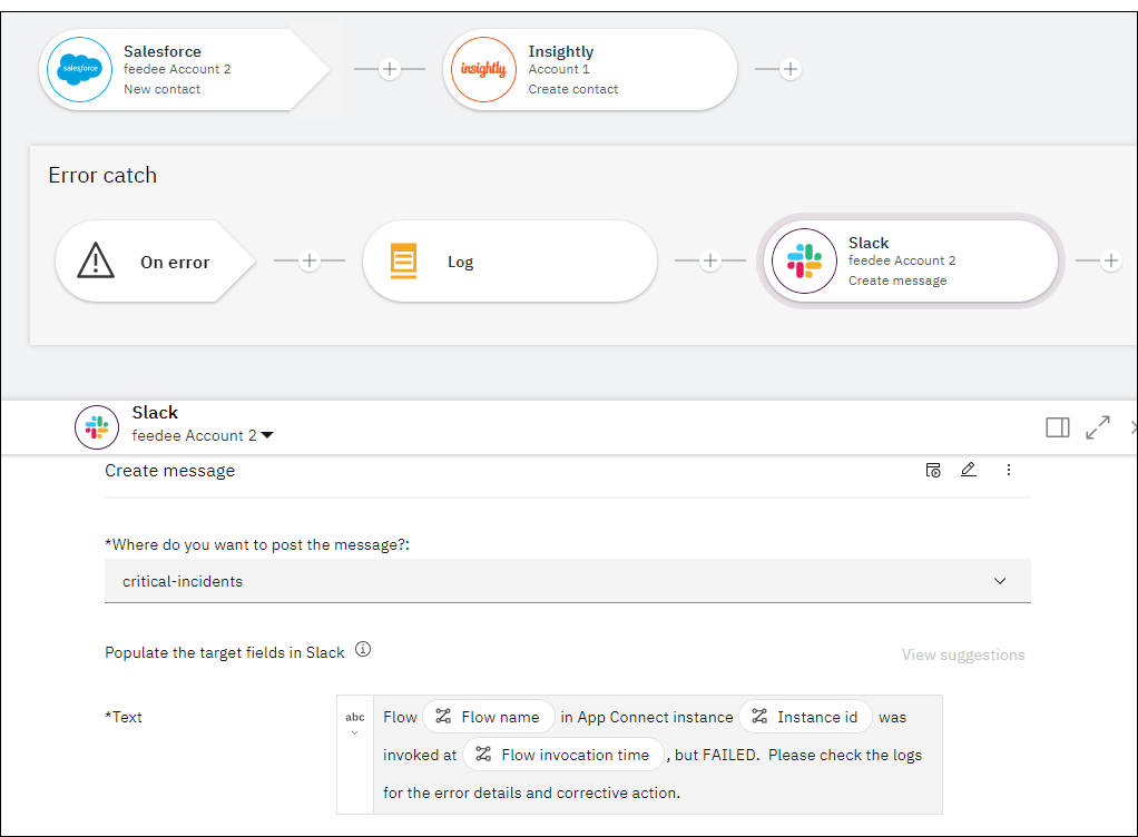 Sample details in the final node for the catch flow