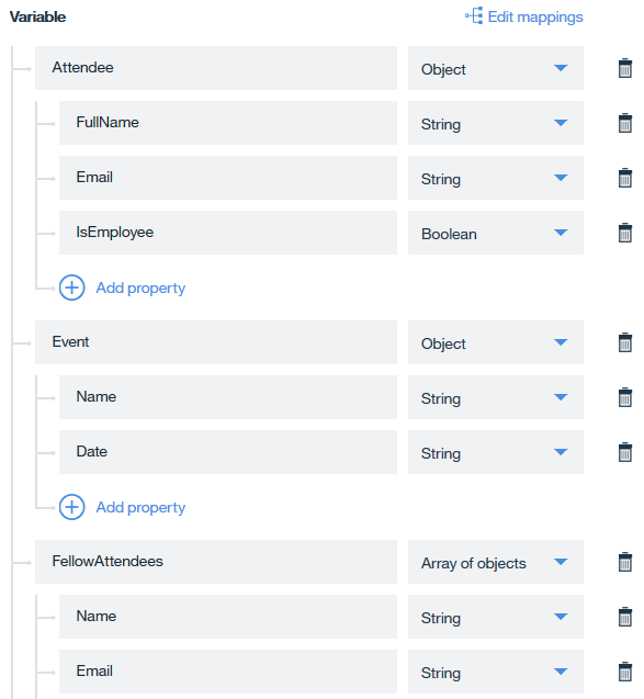 The Set variable node used to bring together all the information that I need into a readable data structure The Set variable node used to bring together all the information that I need into a readable data structure