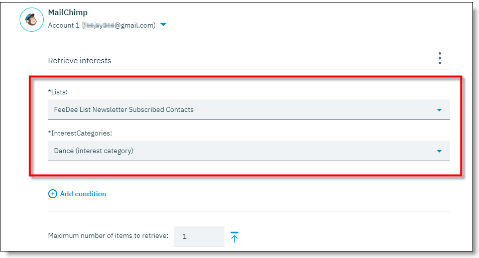 Example of prerequisite values for a retrieve action Example of prerequisite values for a retrieve action