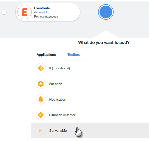 Set variable node in the Toolbox Set variable node in the Toolbox
