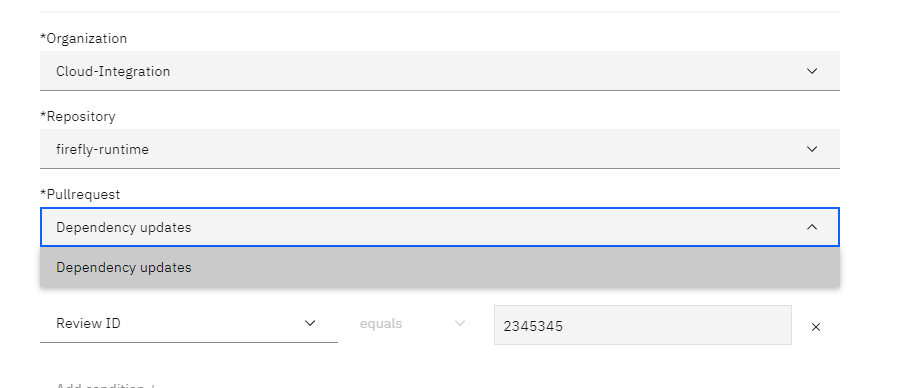 Example of an object in which a pull request filter and review ID filter are applied Example of an object in which a pull request filter and review ID filter are applied
