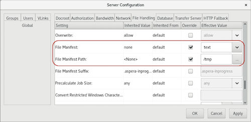Enabling manifest reporting from the GUI