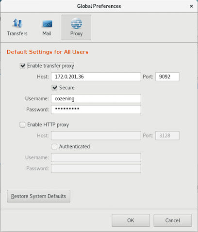 Global Preferences. Proxy. Enable transfer proxy.