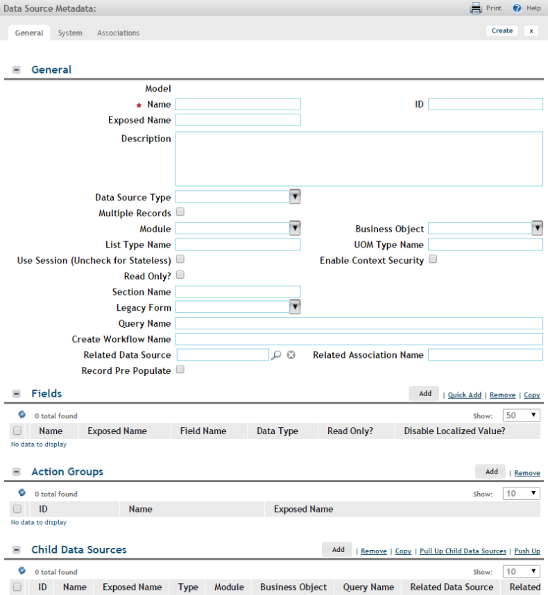 Example of a blank data source metadata form