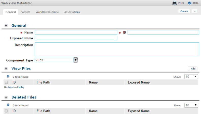 Example of a blank view metadata form