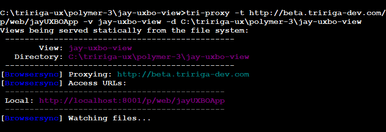 Example of starting the tri-proxy tool