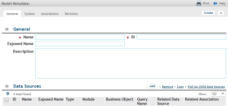 Example of a blank model metadata form