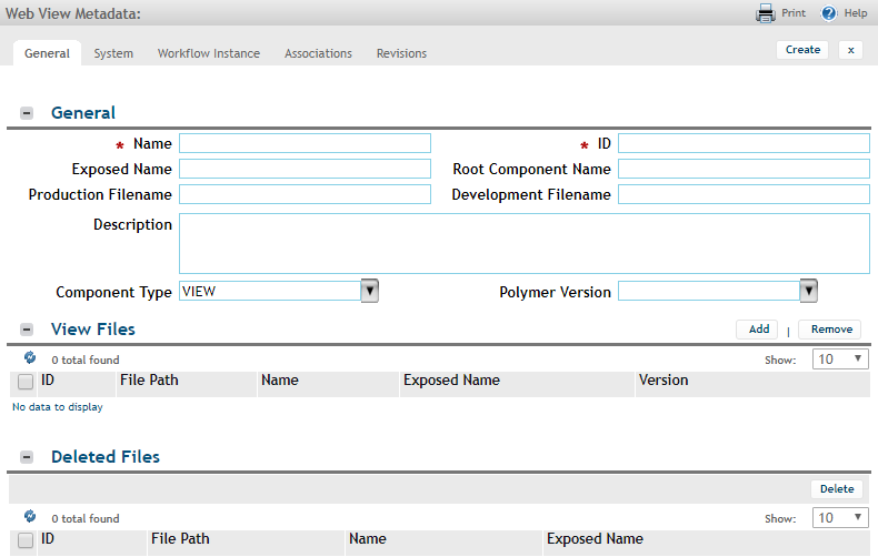 Example of a blank view metadata form