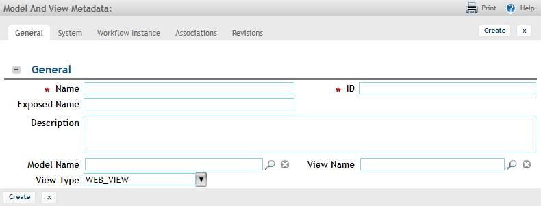 Example of a blank model-and-view metadata form