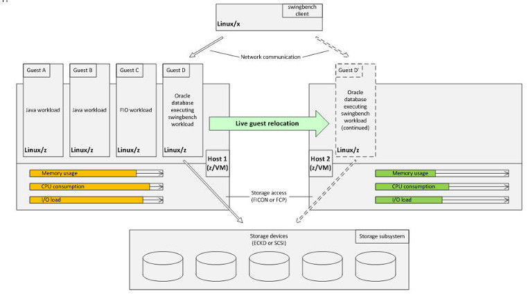 A block diagram showing how LGR works in a mixed environment with two hosts