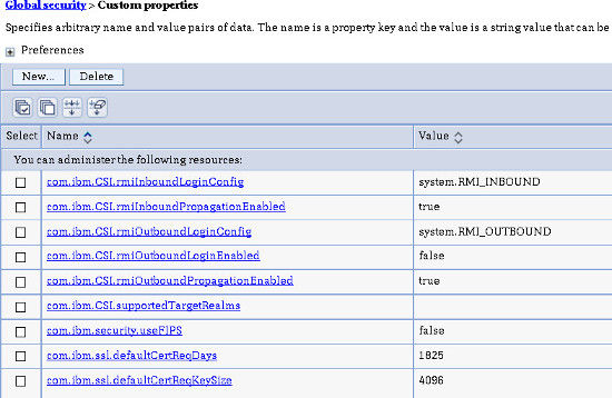 Screenshot of custom properties