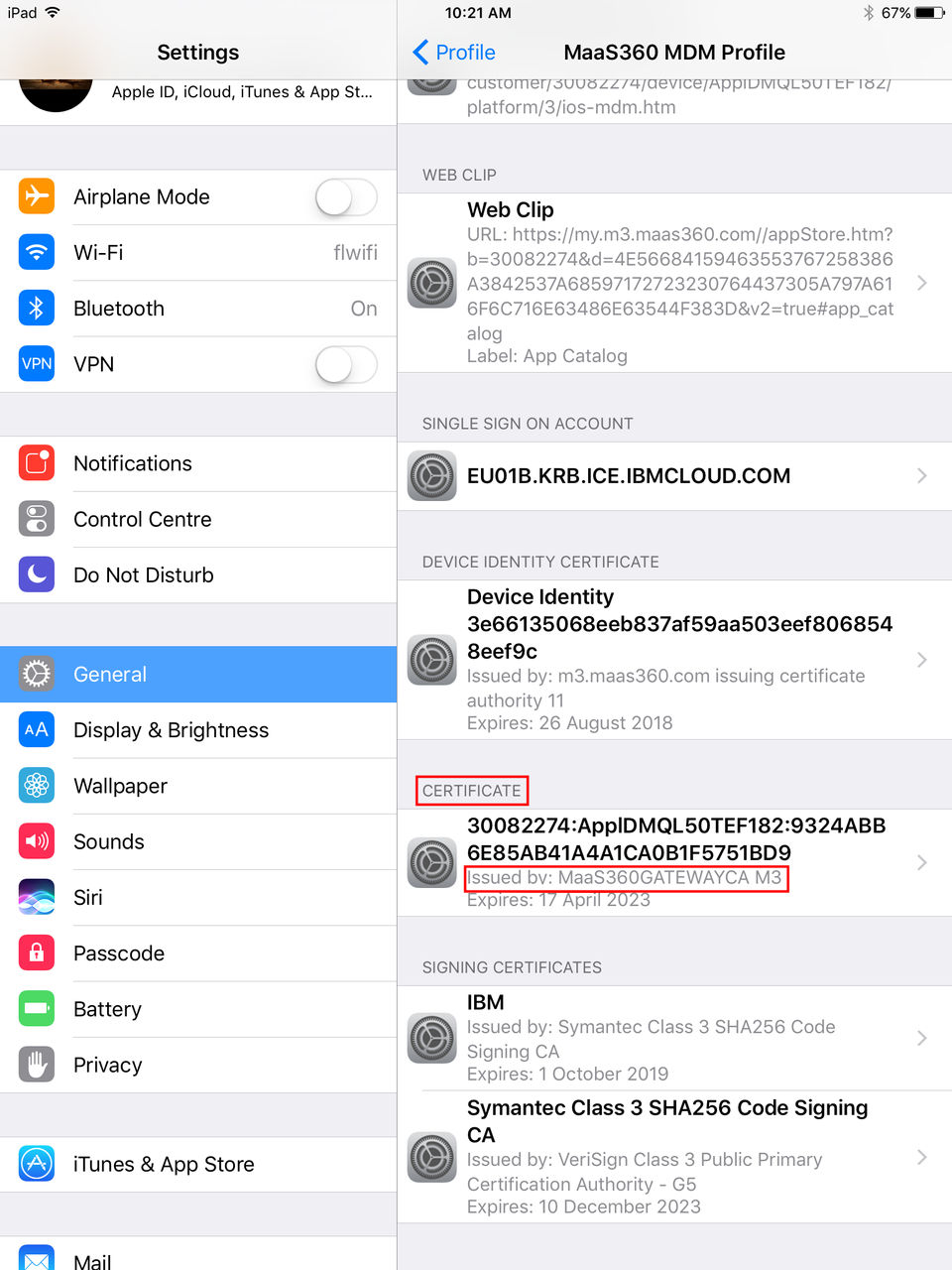 MaaS360 Perfil de MDM