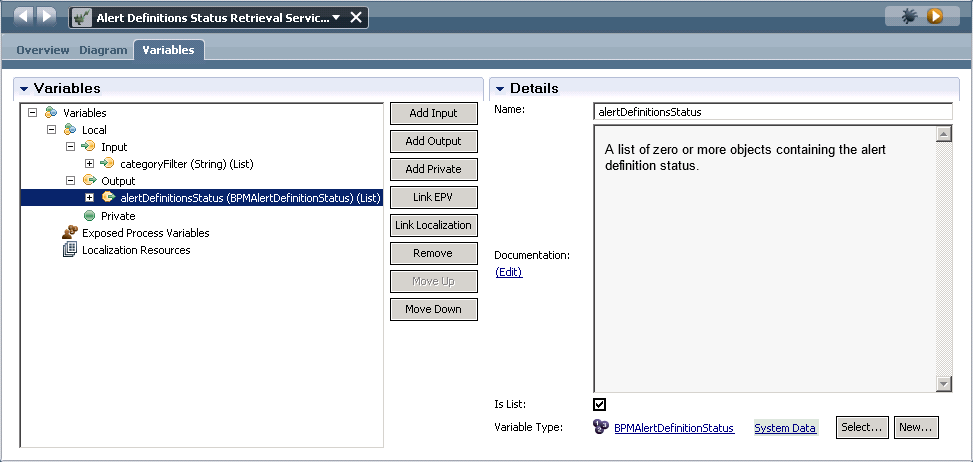 Variables de entrada y salida del servicio de integración