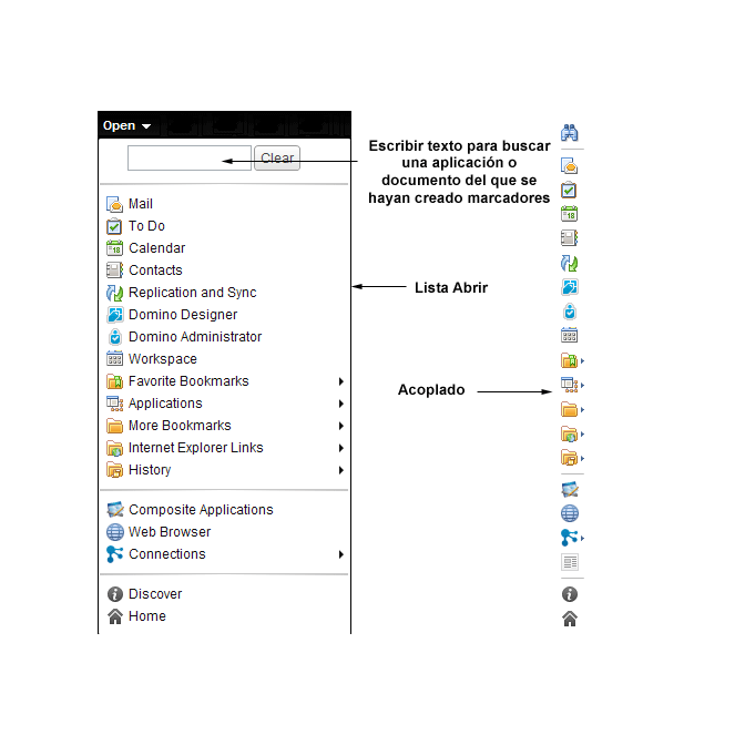 Lista Abrir en modo abierto y acoplado