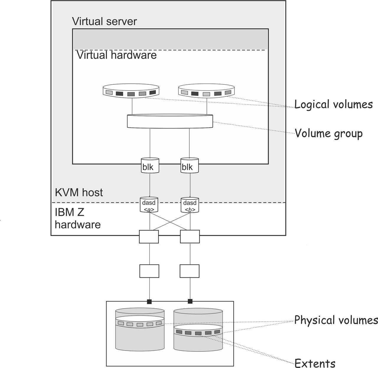 Logical volume management on the virtual server