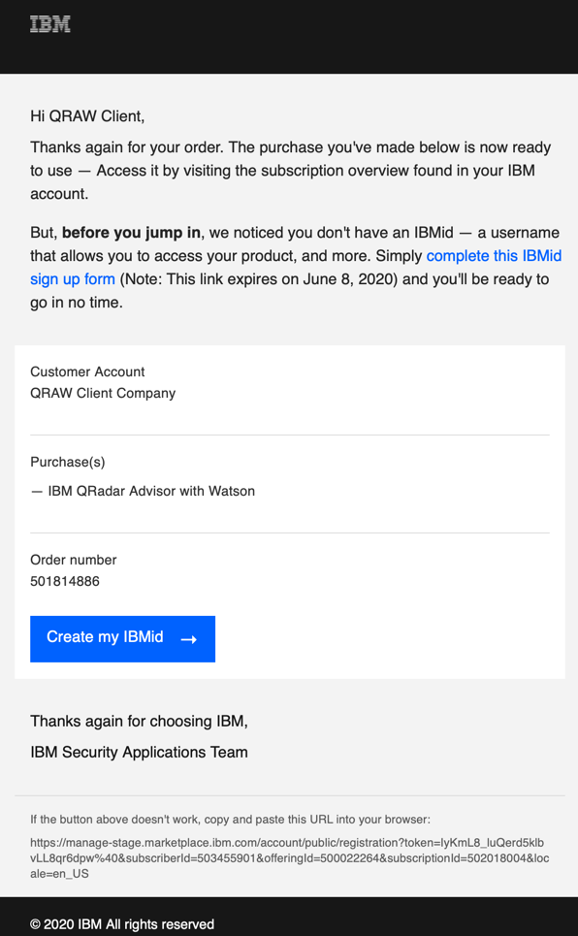 Exemple d'e-mail d'enregistrement de client