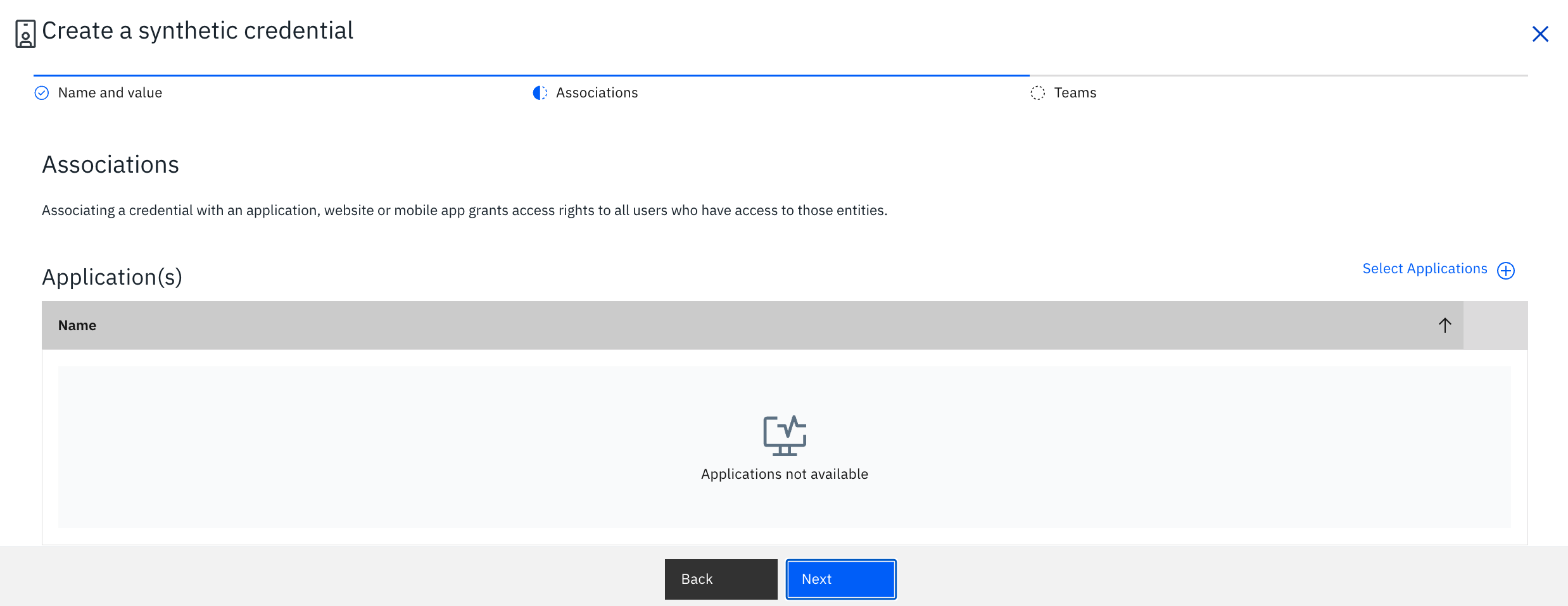 Onglet « Associations » présentant les options relatives aux applications, aux sites Web et aux applications mobiles