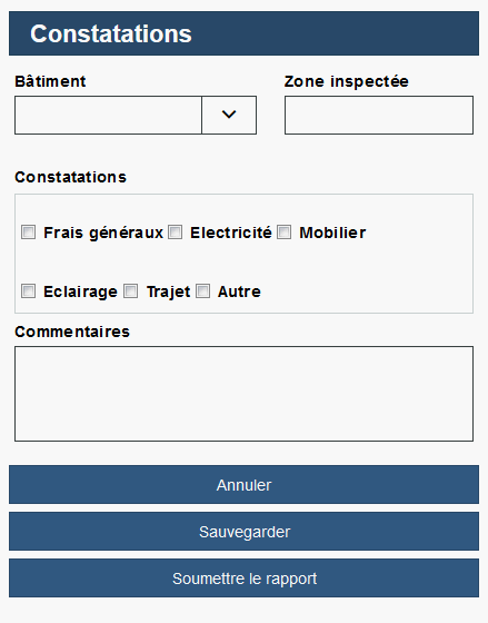 Coach Rapport d'inspection en phase d'exécution dans un navigateur étroit. L'espace entre les cases est réduit.