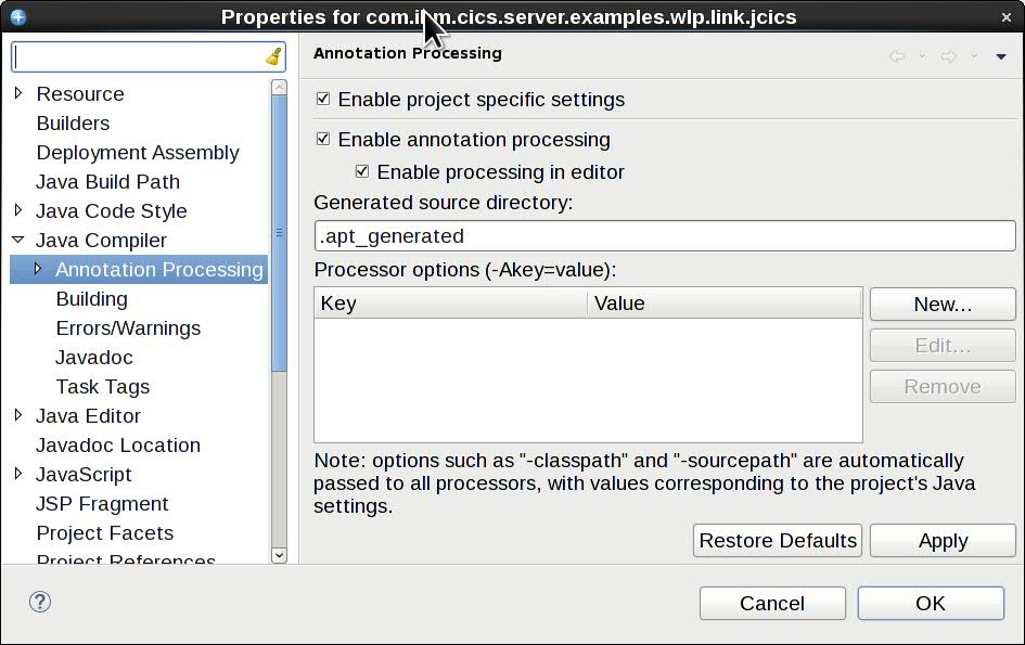 Vérifiez que l'option "Activer le traitement des annotations" est sélectionnée dans la section Compilateur Java > Traitement des annotations des propriétés du projet