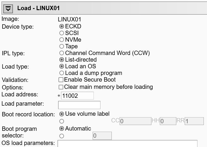 Screen capture of the Load panel with device type ECKD selected.
