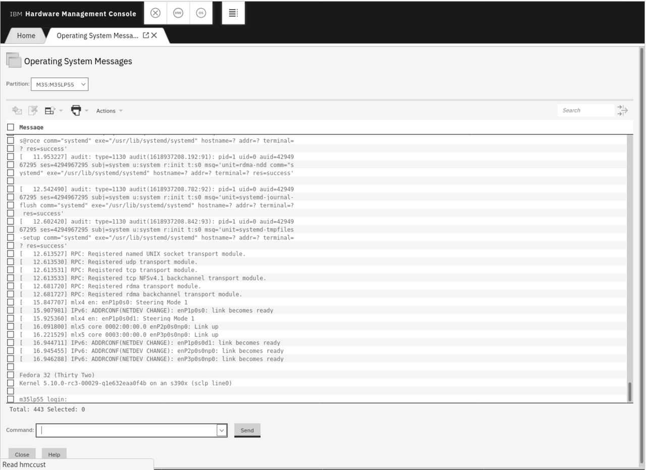 Screen capture of the HMC Operating System Messages applet.