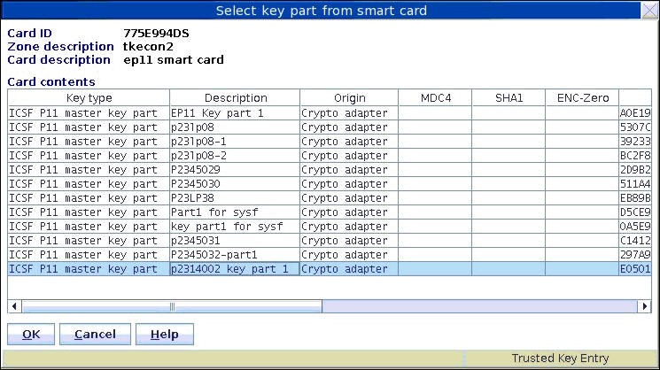 Select key part from smart card