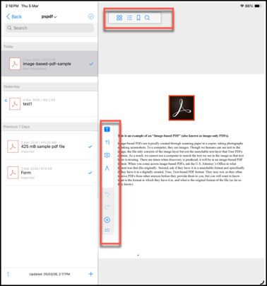 Opzioni PDF attualmente disponibili su iPad