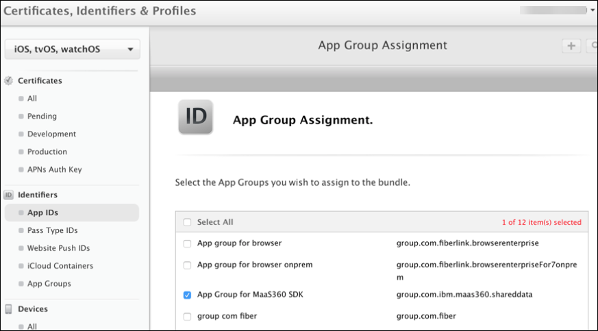 ID gruppo app