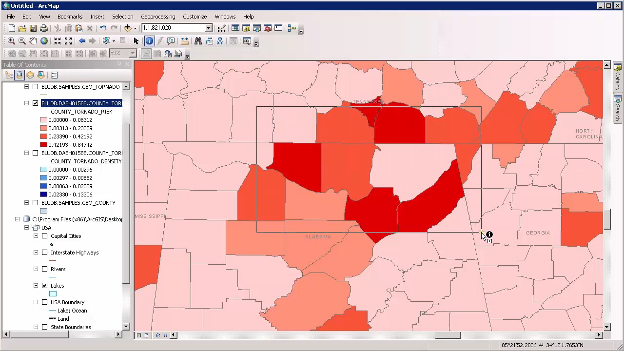Selecting an area with the identify tool
