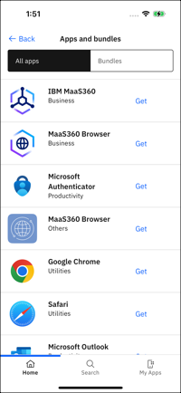 IBM MaaS360 アプリカタログ ホームアプリとバンドル