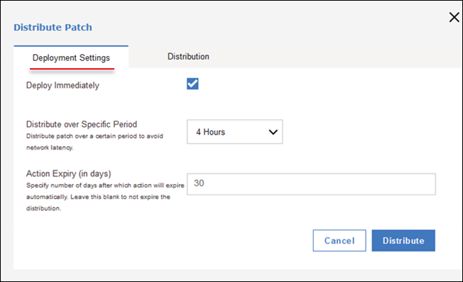 パッチ配布時にデプロイメント設定を構成する例の表示