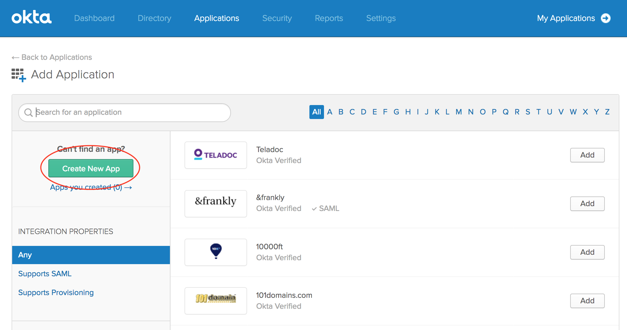 Oktaで SAML アプリケーションを作成する