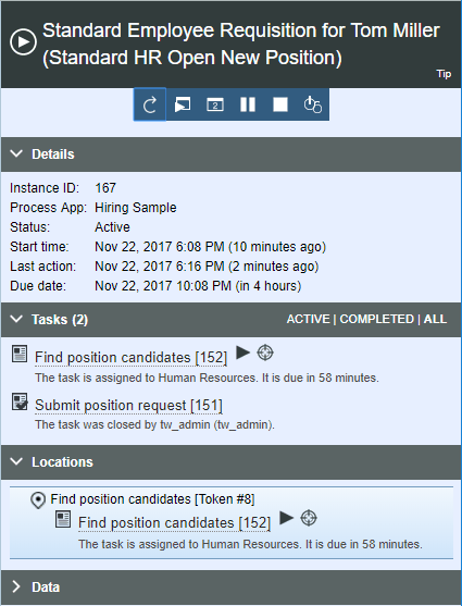 終了済みタスクを示しているインスペクター・ビュー。