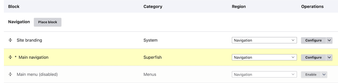 メイン・ナビゲーション・ブロックのスクリーンショット