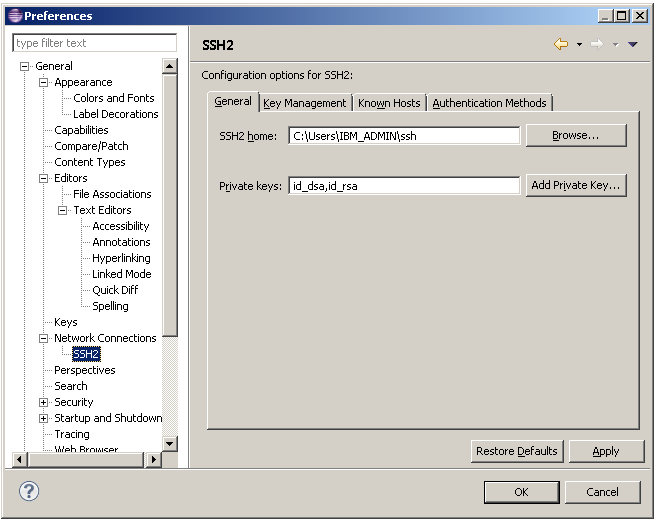 「SSH2」設定ページ - 「一般」タブ