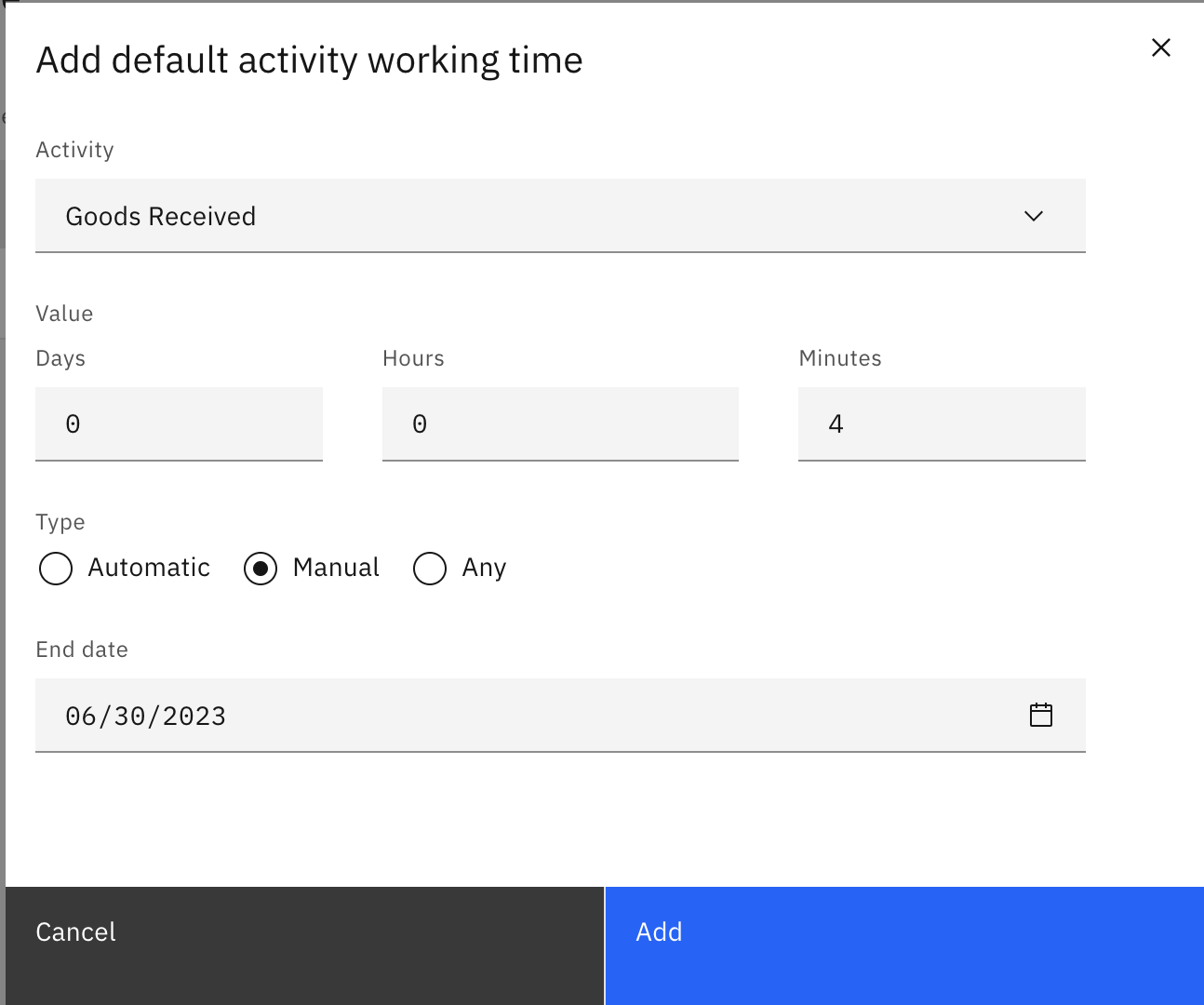 「アクティビティーの作業時間」メニュー