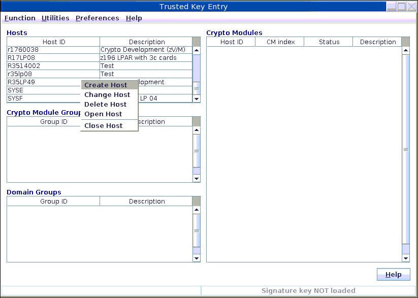 Trusted Key Entry - main window