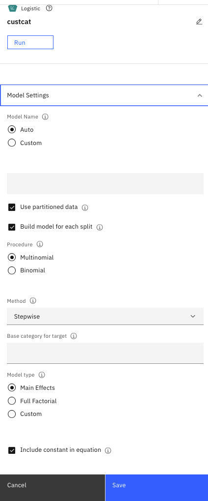 Configurações do modelo de nó logístico