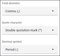 Opções de delimitador de campo e símbolo decimal
