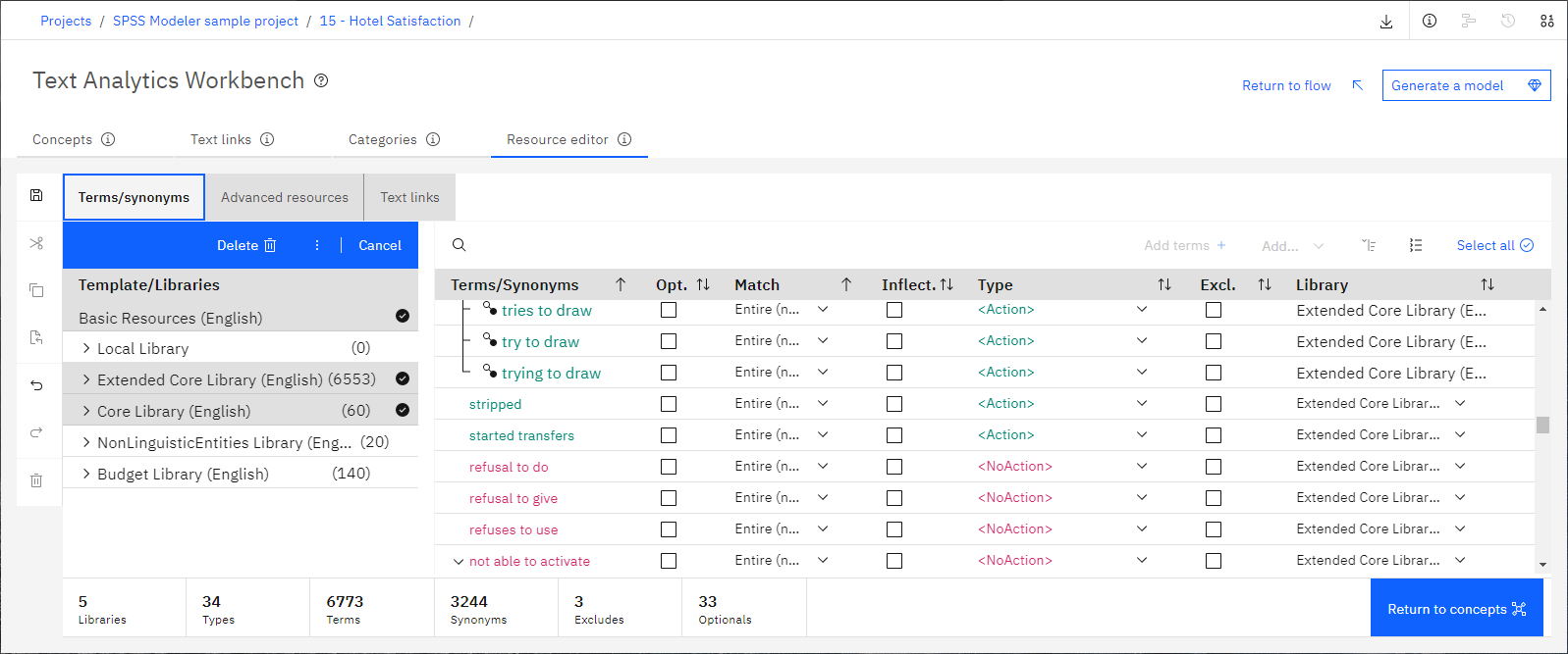 Guia do editor de recursos no Text Analytics Workbench