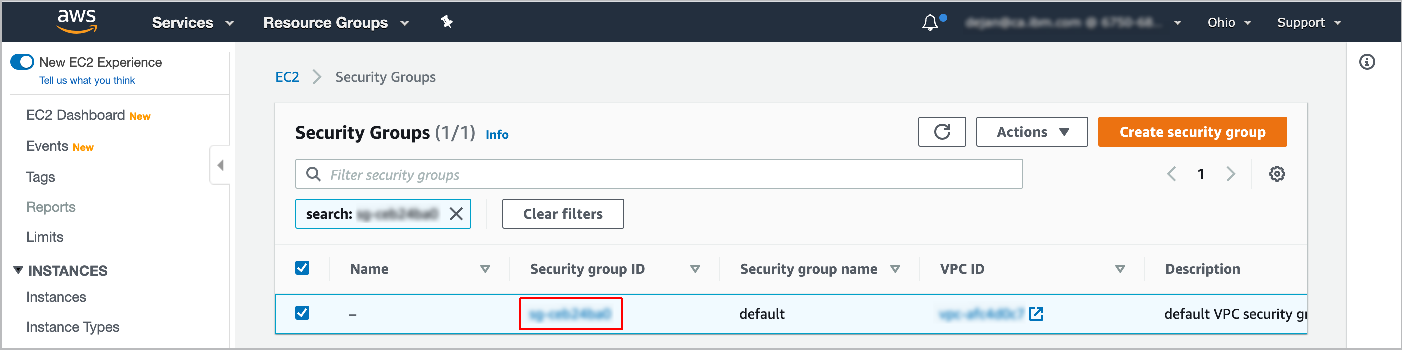 Grupo de segurança ativo da AWS