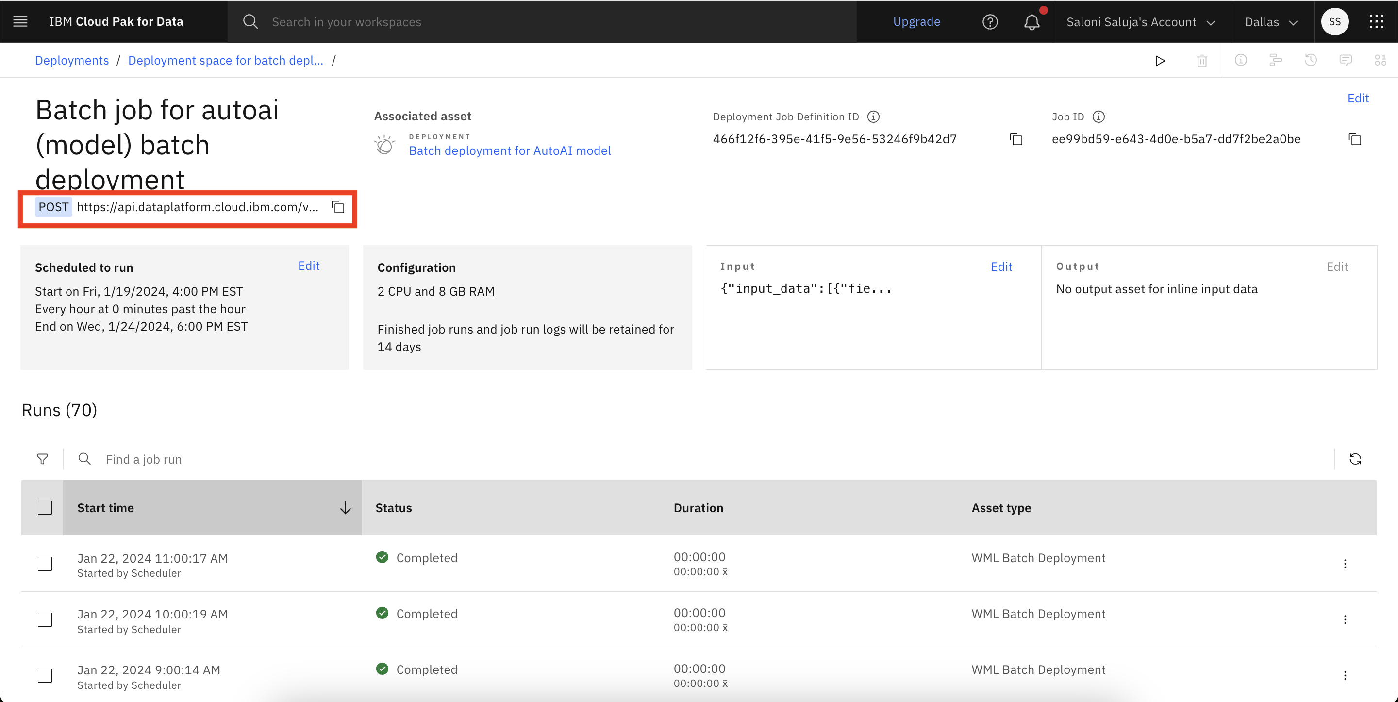Recupere o endpoint URL para implantação em lote